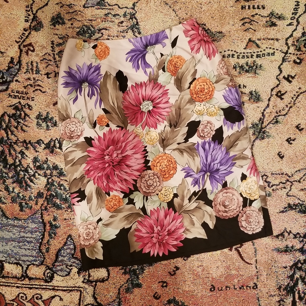 Talbots Pencil Skirt Wool Silk Blend Floral Slit